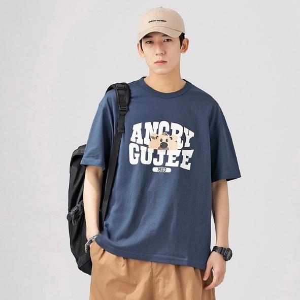 fashiongirl1688 พร้อมส่ง เสื้อยืดคอกลมแขนสั้นผู้ชาย สกรีนลายตัวอักษร คาปิบารา เรียบๆ น่ารักแมทช์ง่าย