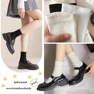 ถุงเท้า 5 คู่ ถุงเท้ากีฬาครึ่งแข้ง ระบายความชื้น ถุงเท้าข้อยาว 🧦 ผ้านุ่ม สีพื้น สไตล์ลำลอง สำหรับผู้หญิง ถุงเท้าเท่ๆ