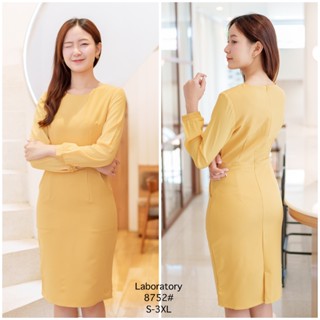 *Laboratory* เดรสคอกลมทรงสอบ ท่อนแขนใช้ผ้าชีฟองแขนยาว 8752#