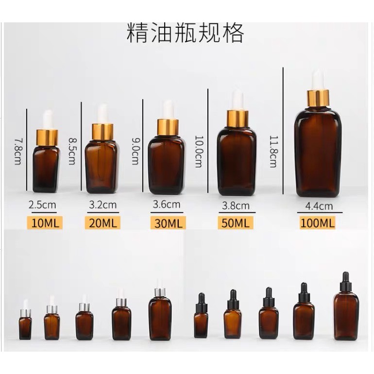 (ขั้นต่ำ 5 ขวด) ขวดแก้วทรงสี่เหลี่ยม 10 ml  +หลอดหยดขวดดอรปเปอร์ ฝาทอง