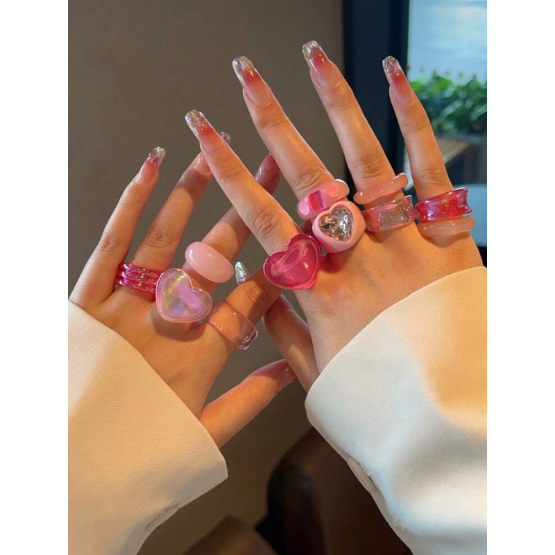 แหวนเรซิ่น แหวนอะคริลิคแฟชั่น สีชมพูนีออน-ชมพูพาสเทล