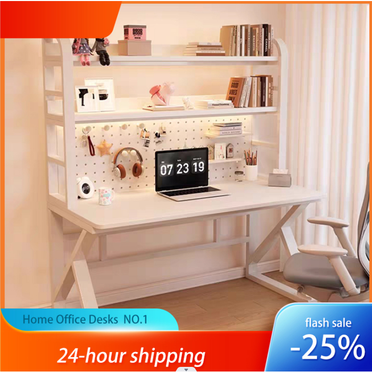 Large space, super strong storage, table with bookshelf , office desk, student learning integrated c