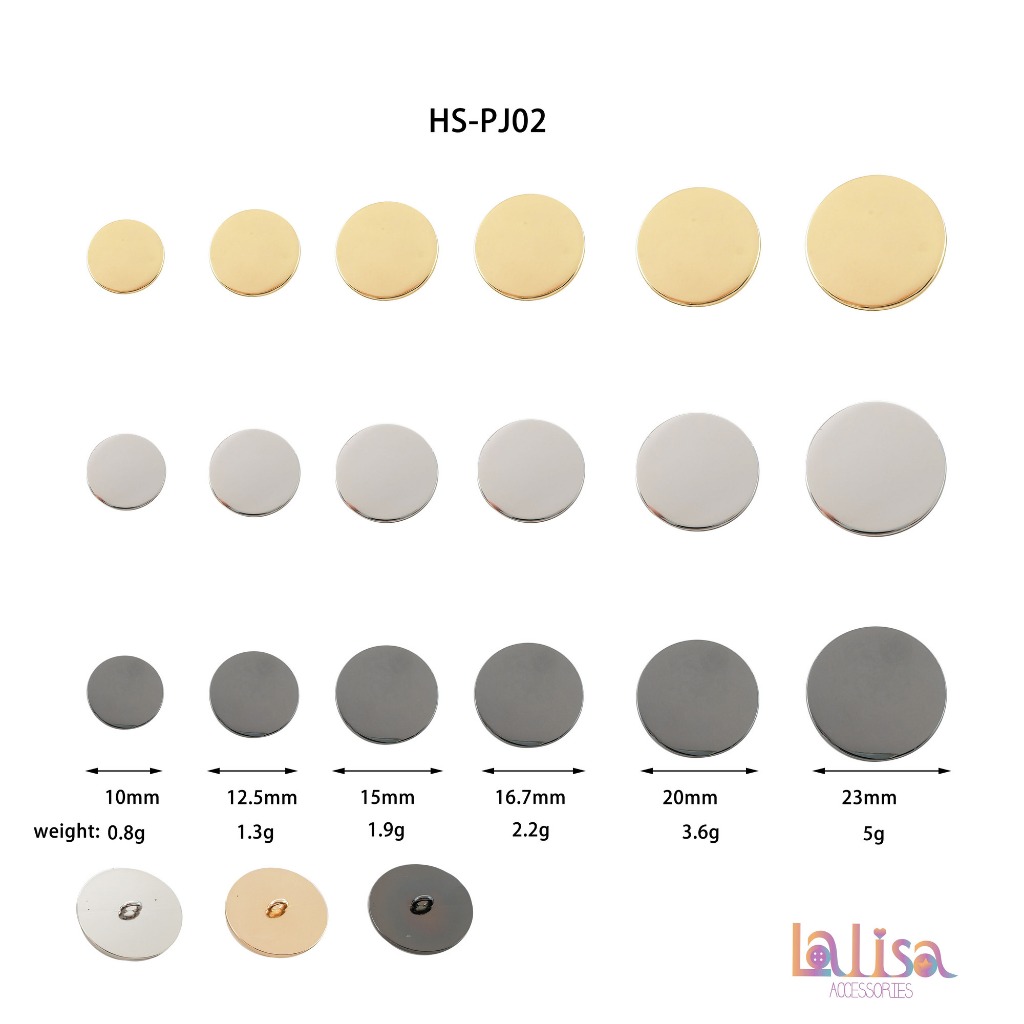 กระดุมแบบมีขาโลหะผสม ขนาต 9-23 มิล ใช้ใด้กับทุกเสื้อผ้า Alloy Shank Button (B-2-B,HS-PJ02)