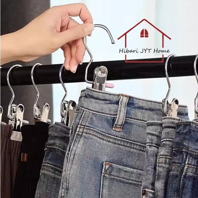 ตัวหนีบผ้า ที่หนีบผ้า ไม้แขวนสแตนเลส กันลื่น ปลายซิลิโคน 1 ชิ้น