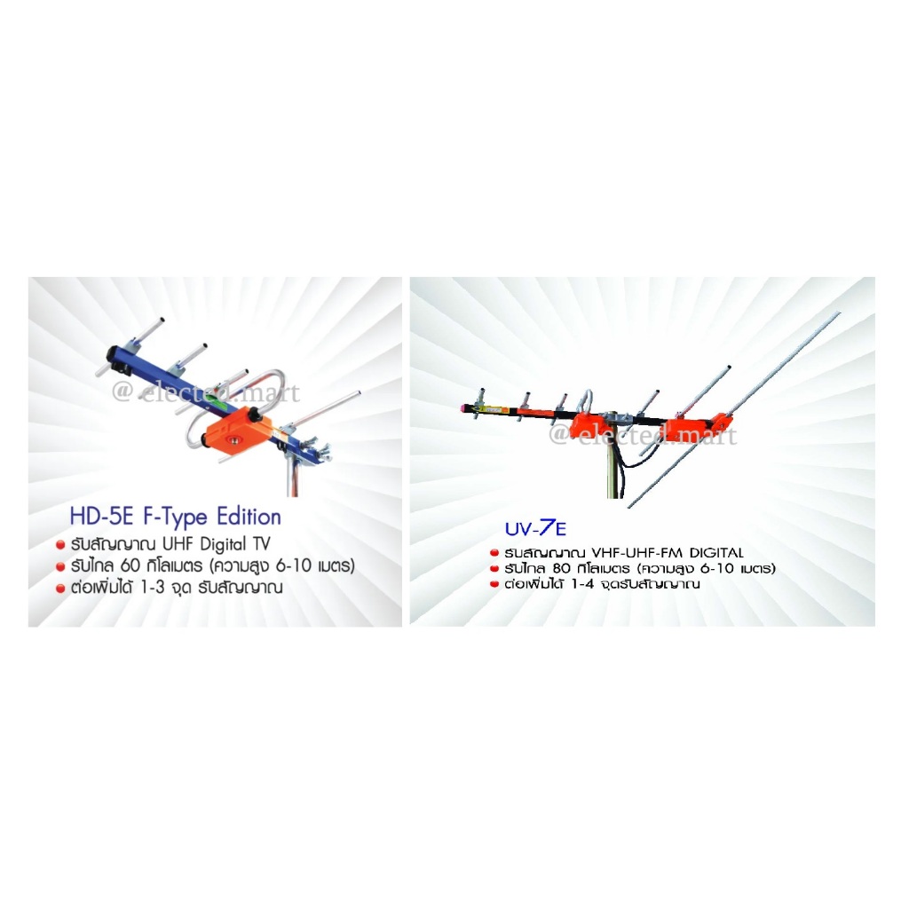 " BETA "เสาอากาศดิจิตอลทีวี FM+VHF+UHF ยี่ห้อ BETA รุ่น UV-7E และ UHD-5E พร้อมสาย RG-6/u 10 เมตร