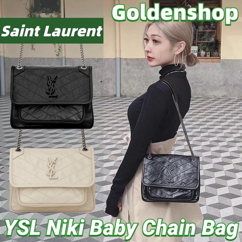 🍒Yves Saint Laurent/YSL Niki Baby Chain Bag Vintage Leather🍒อีฟส์แซงต์โลรองต์ กระเป๋าสะพายเดี่ยว