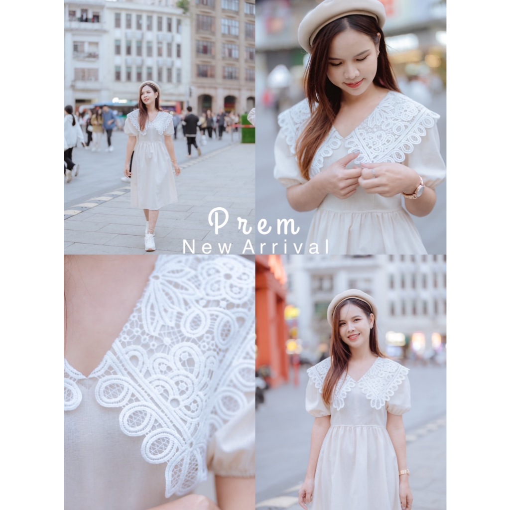 🎀✨เดรสเลิฟลี่ เดรสคอวี แต่งคอปกลูกไม้ มีซิปซ่อนด้านหลัง✨🎀 #275