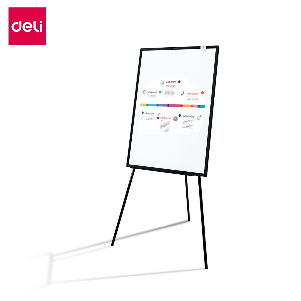 [ของขวัญฟรี] Deli กระดานฟลิปชาร์ท กระดานไวท์บอร์ดแม่เหล็ก มีขาตั้ง กรอบอลูมิเนียม พับเก็บได้  Whiteb