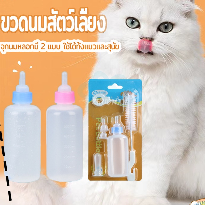 ขวดนมสัตว์เลี้ยง 60ML จุกนมนุ่ม ขวดนมแมว ใช้ป้อนลูกสุนัขแรกเกิดและ ลูกแมว กันสำลัก