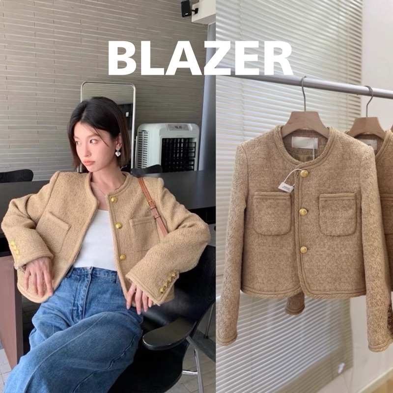 พร้อมส่ง Blazer ผ้าทวิต แต่งกระดุมทอง TAG : SUO NI SHA 🇰🇷