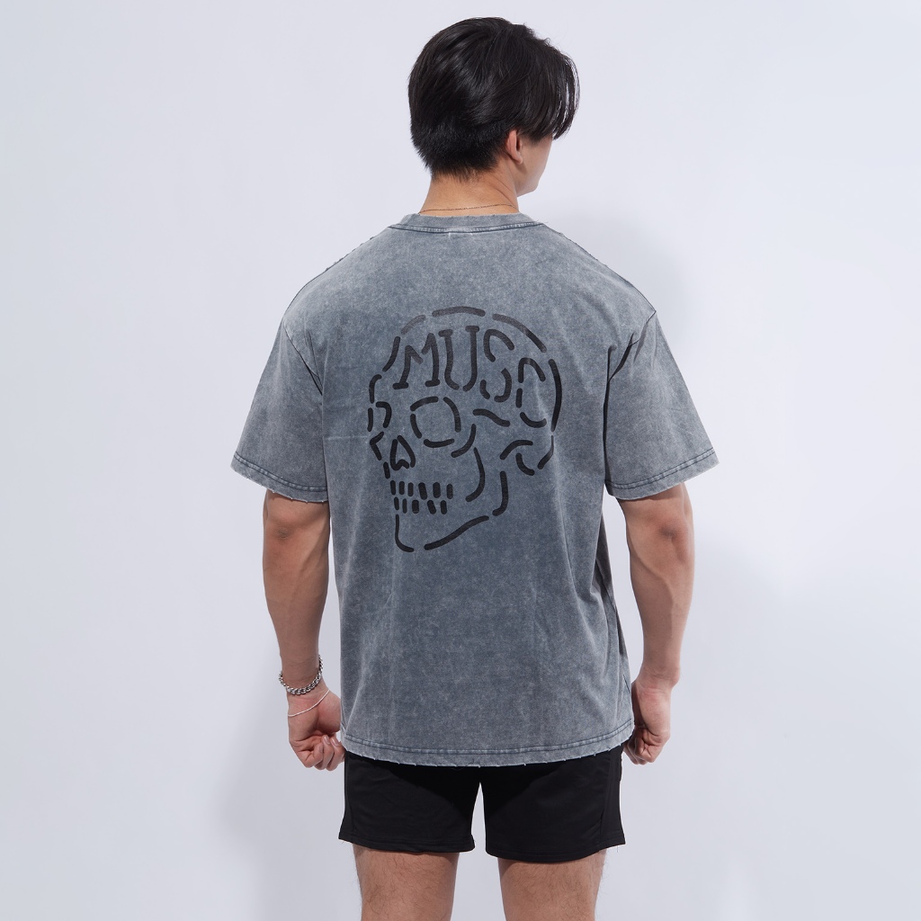 Musculo เสื้อยืดโอเวอร์ไซส์ฟอกวินเทจลายกะโหลก