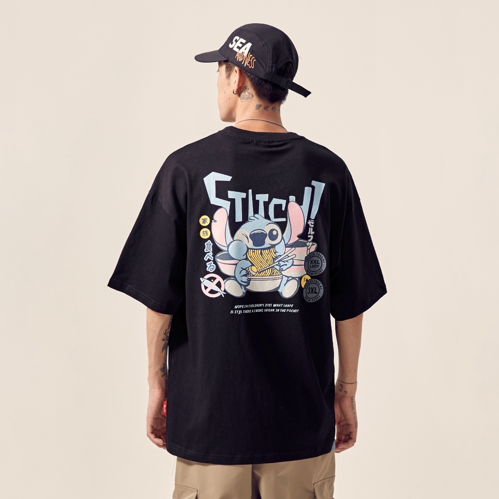 เสื้อ disney Stitch เสื้อยืดเท่ พิมพ์ผ้าฝ้ายบวกขนาดเทรนด์เสื้อยืด