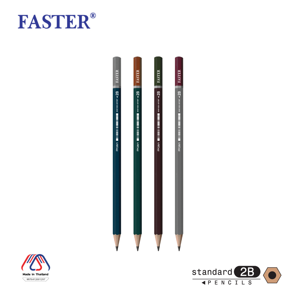 FASTER (ฟาสเตอร์) ดินสอดำ 2B ดินสอไม้ Made in Thailand : MiT รหัส FPC2B/1