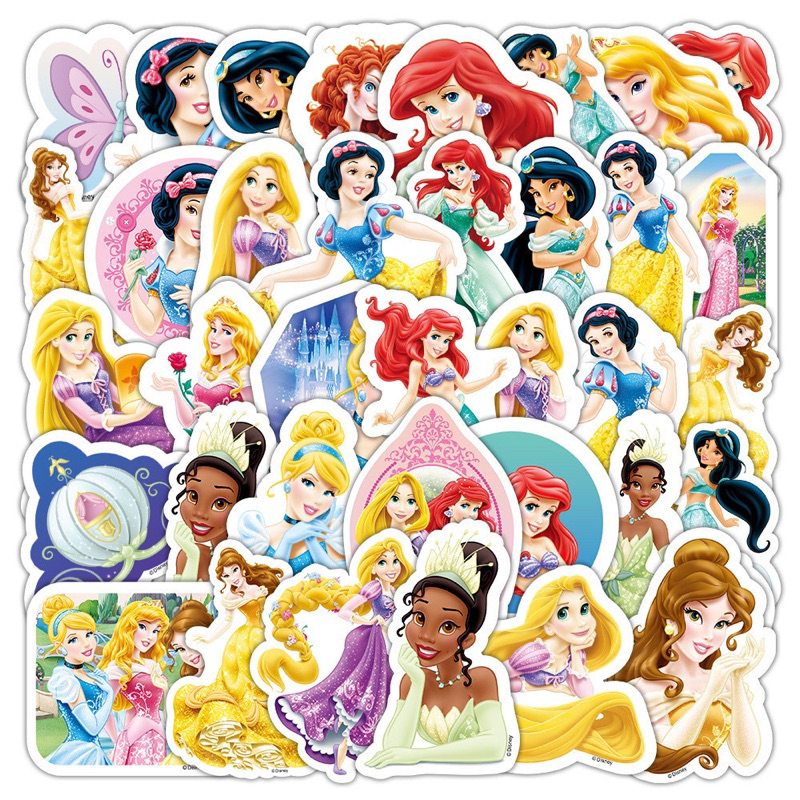 สติ๊กเกอร์ เจ้าหญิง 783 เจ้าหญิงดิสนีย์ 50ชิ้น Mermaid Frosen ดิสนี สโนว์ไวท์ แอเรียล เบลล์ จัสมิน ราพันเซล เอลซ่า ชุด
