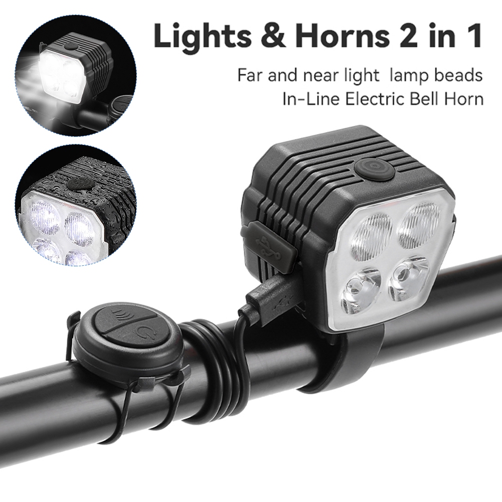 120dB usb ประจุจักรยานฮอร์นไฟหน้าจักรยานไฟหน้า 2 ใน 1 ไฟหน้าจักรยาน 4LED สำหรับอุปกรณ์จักรยานภูเขากลางแจ้ง
