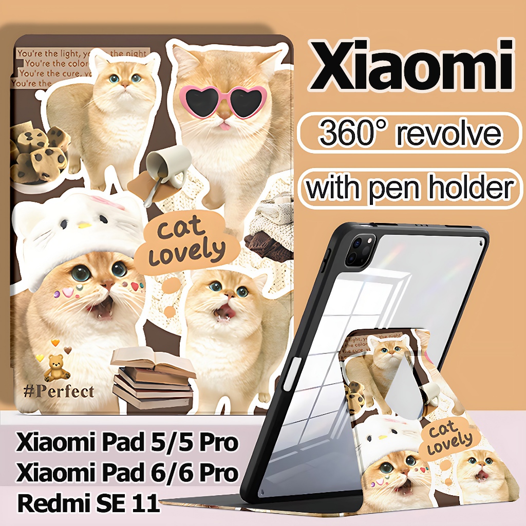 สําหรับ Xiaomi Pad 5 6 Xiaomi Pad 6 5 Pro 11" Redmi SE 11 แcฟชั่น 360° เคอsริลิค ฝาbพับ แบบเต็ม หมุนได้ สํารับแท็บเล็ต