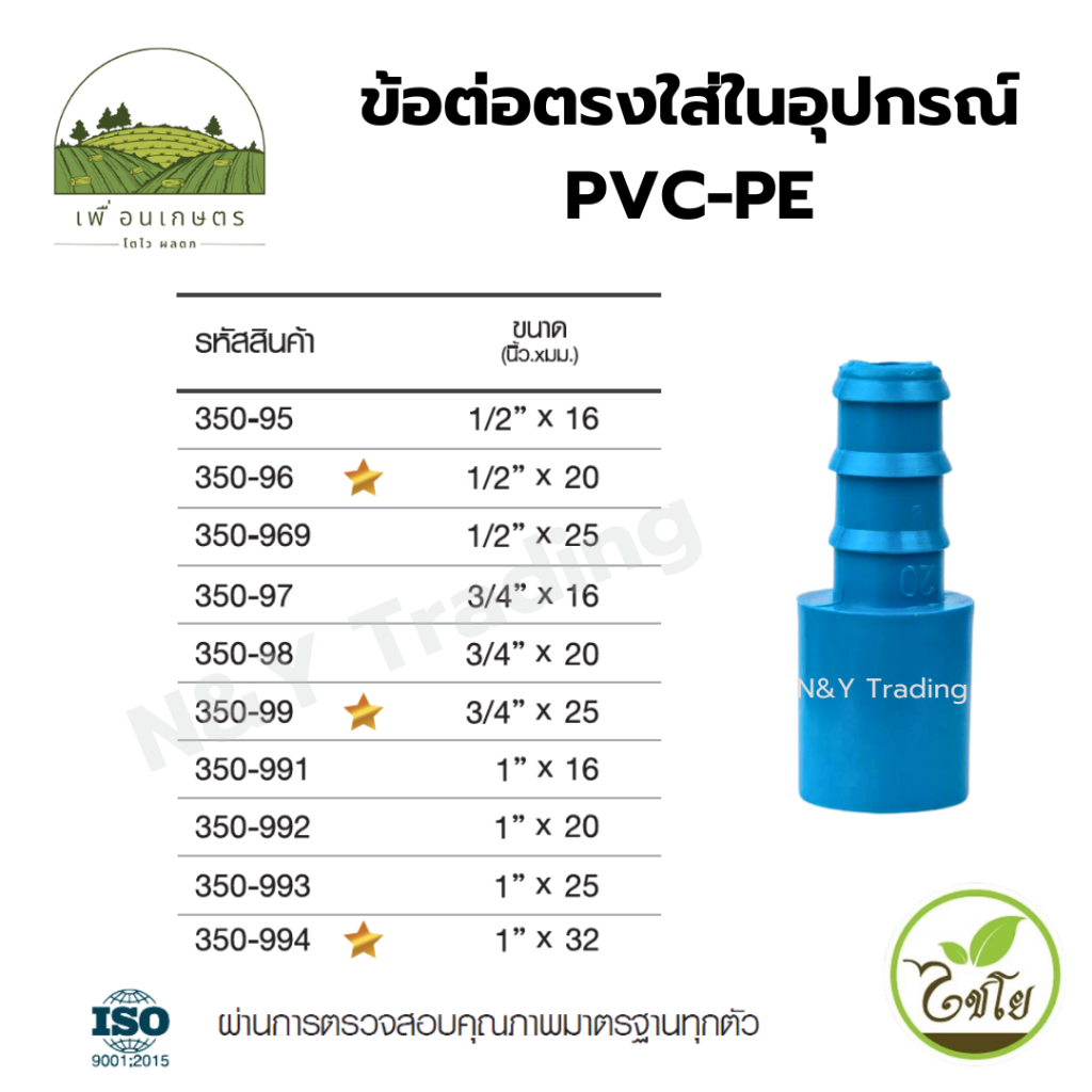 ข้อต่อตรงใส่ในอุปกรณ์ PVC-PE แพ็คละ 5 ชิ้น แบรนด์ไชโย