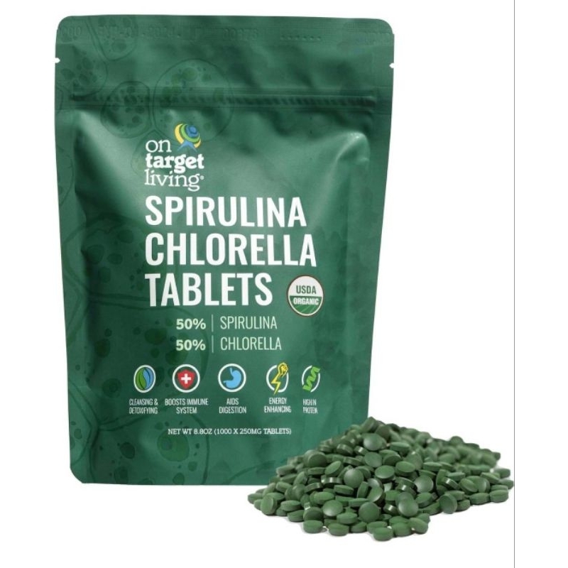 พร้อมส่ง Organic Spirulina Chlorella, 1000 Tablets- 250 G.