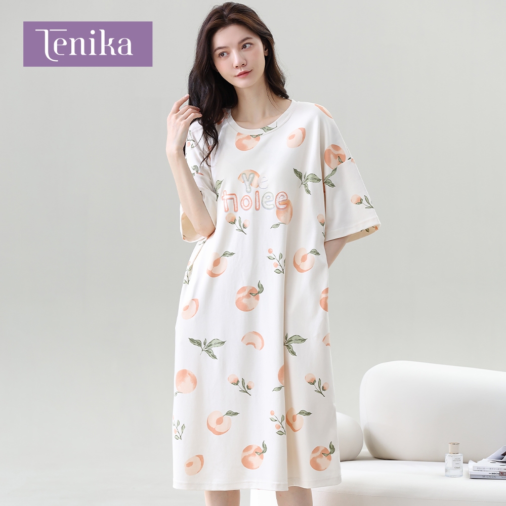 TENIKA ชุดนอน ผู้หญิง เดรสสั้น กระโปรงแขนสั้น ผ้ายืด ชุดอยู่บ้าน HW-012