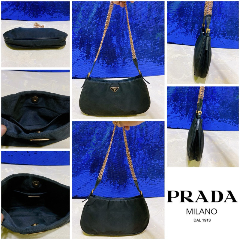 👝: Super Rare PRADA Cleo Vintage Nylon Black Bag With Chain Strap แท้💯%