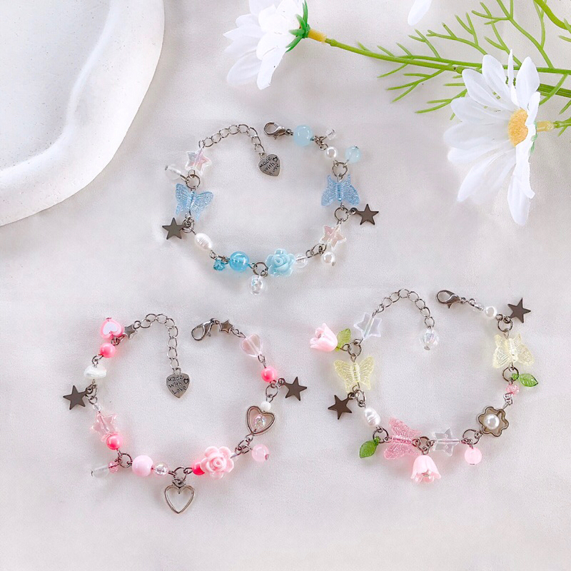 สร้อยข้อมือแฮนด์เมดสไตล์ y2k ⋆｡ ♡ ◟ ‧[new in] ทำด้วยรัก