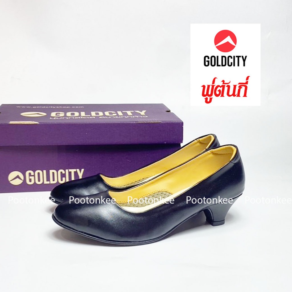 GOLD CITY  รุ่น C022 รองเท้าคัชชูผู้หญิง รองเท้านักศึกษา สีดำ ส้นสูง 1.5 นิ้ว ไซส์ 36-44 ของเเท้ พร้อมส่ง
