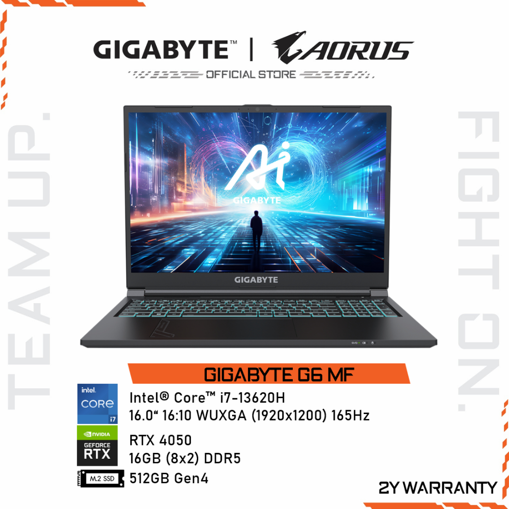 GIGABYTE G6 MF-H2TH853KH Gaming Notebook 16" | Intel® Core™ i7-13620H | RTX4050 | RAM 16GB | SSD 512 GB | ONSITE 2 Year