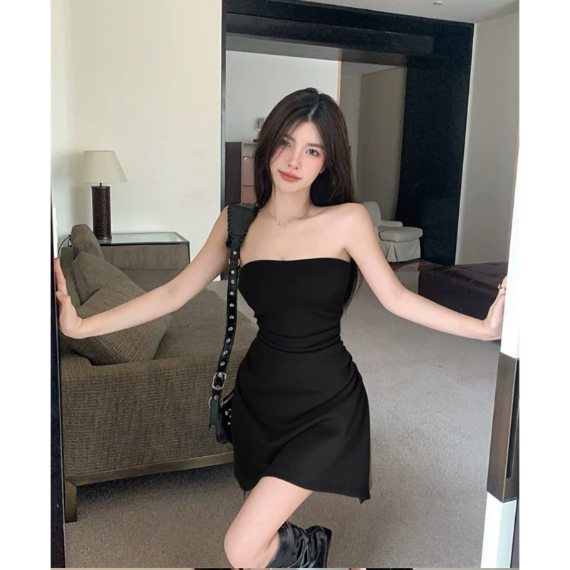 Miko พร้อมส่ง🧸เดรสเกาะออก🤎🖤 ชุดเดรสสั้นผู้หญิงแฟนชั้นสีดำY2k เดรสเซ็กซี่เอวเข้ารูปดูผอมมีเอว  สีพื้น ชุดไปทะเลไปคาเฟ่ - รูปที่ 4