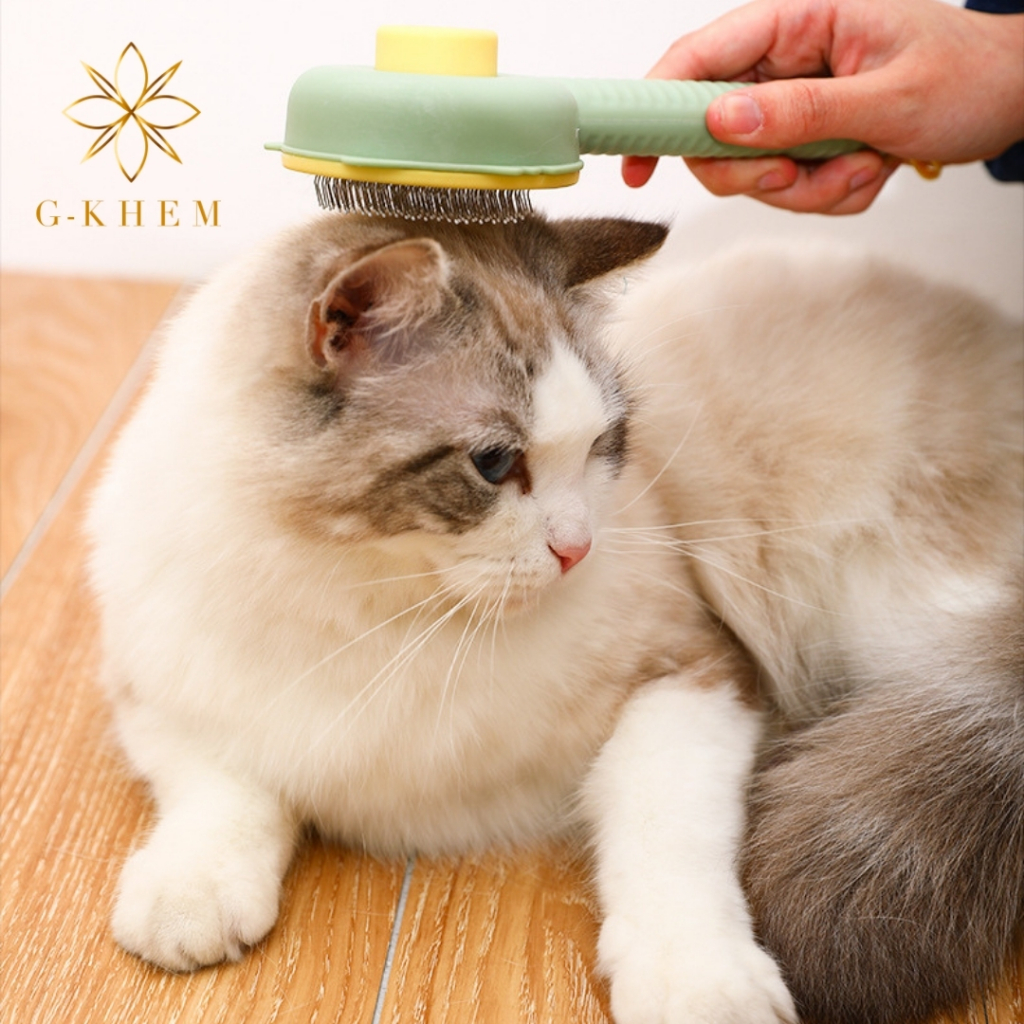 แปรงหวีขนสัตว์ แปรงหวีขนแมว มีปุ่มดันขนออก / PETLOVE