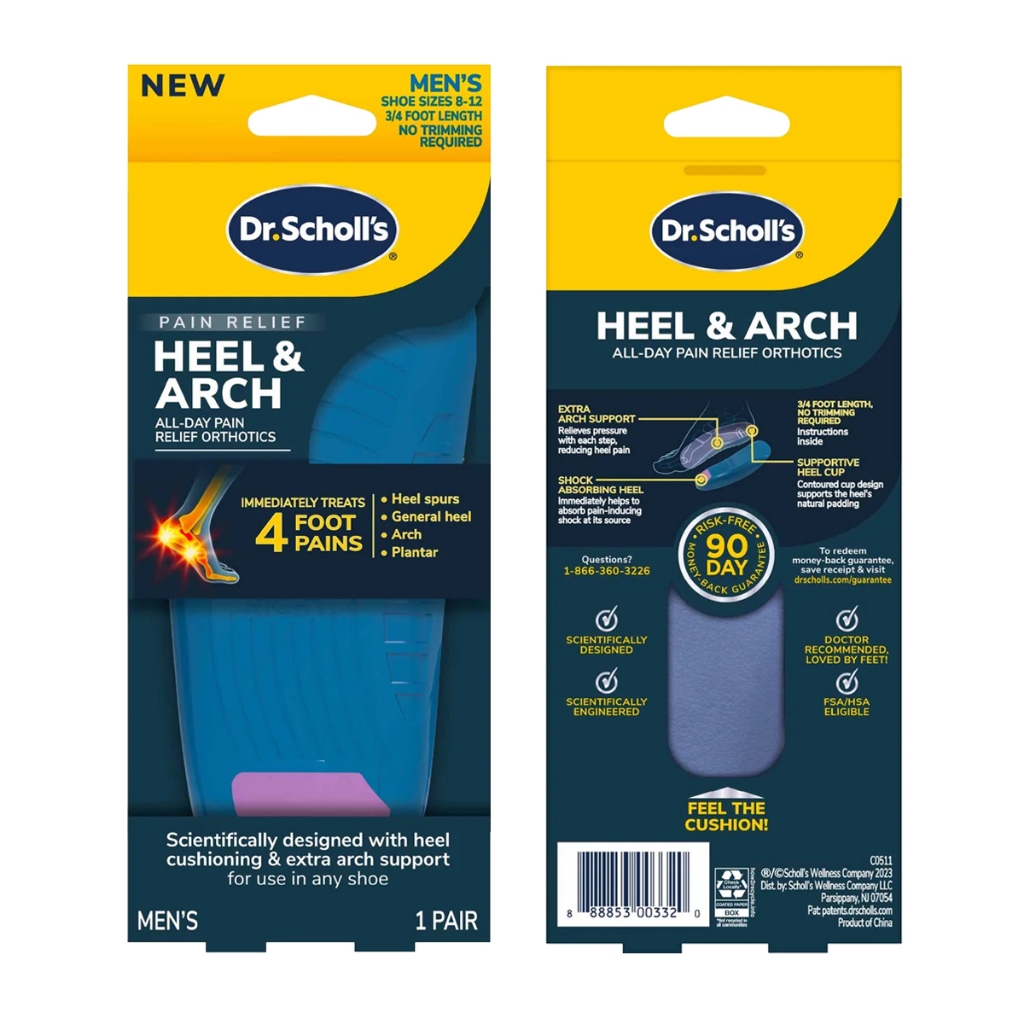 แผ่นรองเท้า สำหรับอาการปวดส้นเท้า อุ้งเท้า เอ็นฝ่าเท้า Dr.Scholl's Pain Relief HEEL & ARCH