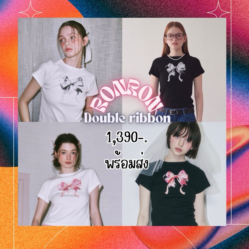 พร้อมส่ง เสื้อยืด Ron ron double Ribbon blackpink 🇰🇷 ของเท้ 💯 %