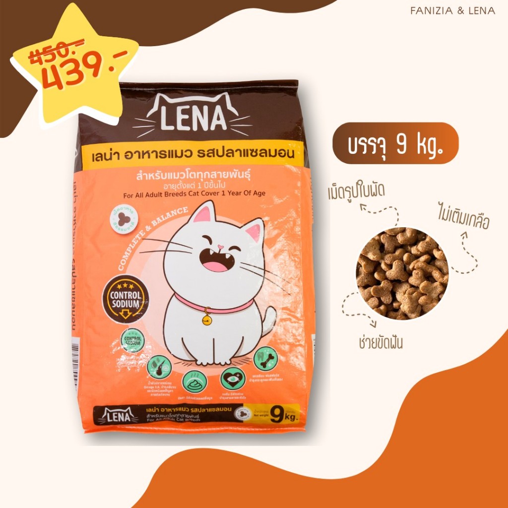 LENA อาหารแมว สำหรับแมวกินยาก ลดความเสี่ยงโรคไต รสปลาแซลมอน ขนาดถุง 9 กก.(ไม่มีถุงแบ่งด้านใน)