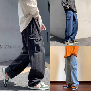 กางเกงยีนคาร์โกยาว ทรงกระบอกยาว กางเกงยีนส์ยาว 5 สี สไตล์การ…