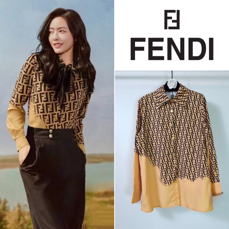 เสื้อเชิ้ตแขนยาว Fendi Silk Shirt With Bow