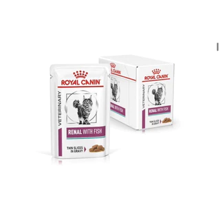 (หมดอายุ : 06/02/2028 royal canin อาหารแมวโรคไต รุ่น renal with fish 85 กรัม (12 ซอง)