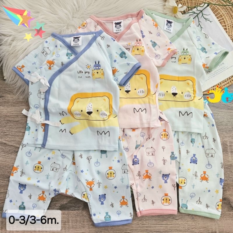 ลายใหม่ Mamibaby ชุดเด็กแขนสั้น กางเกงขาสั้น ต่อเป้า แพมเพิส 0-3/3-6เดือน.