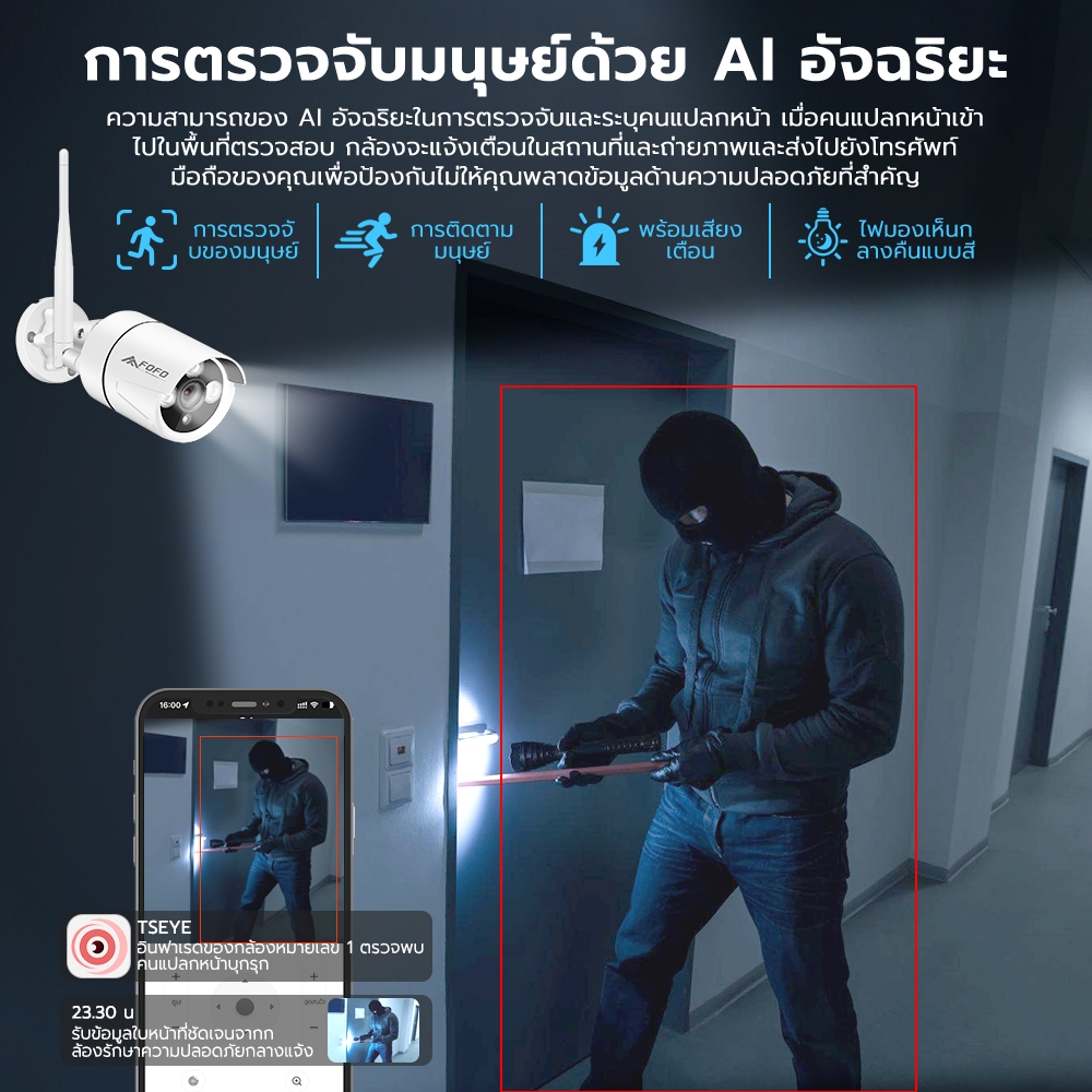 ชุดกล้องวงจรปิด ไร้สาย wifi cctv 4MP 8CH Wireless KIT 4ล้านพิกเซล ดูผ่านมือถือ มีฮอตสปอตในตัว ไม่มีเน็ตก็บันทึกได้อยู่