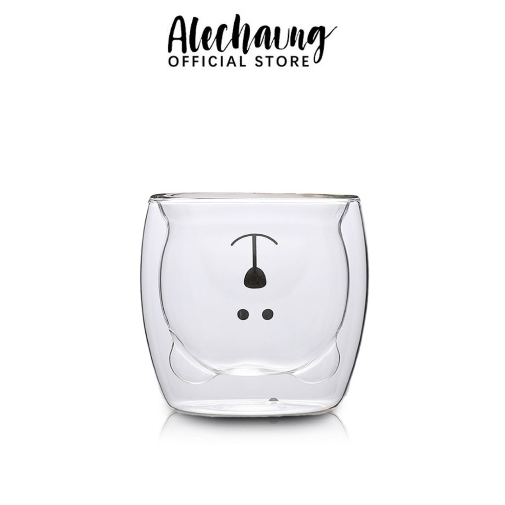 Alechaung แก้วสองชั้น แก้วหมี Double wall glass 250ml 350ml ใส่นม กาแฟ แตกจากขนส่งเคลมได้