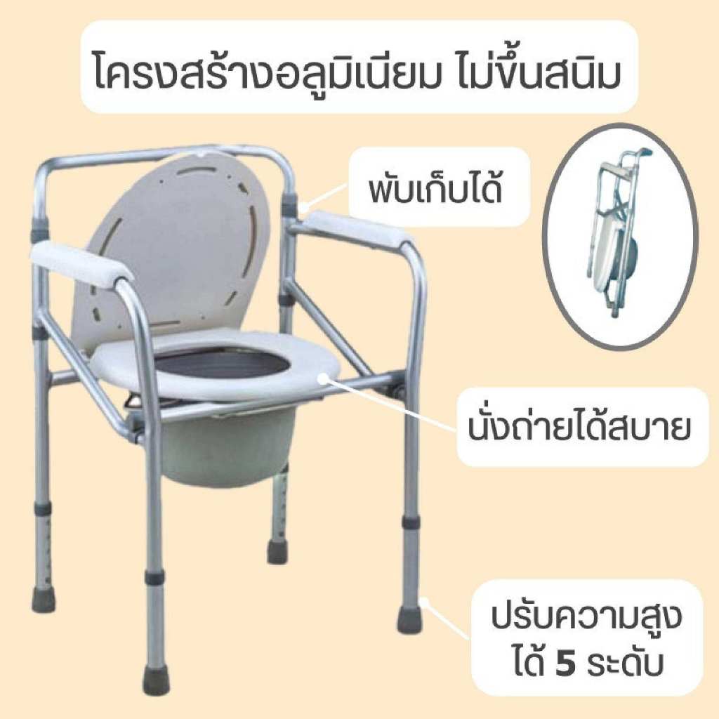 เก้าอี้นั่งถ่าย เก้าอี้นั่งถ่าย อาบน้ำ อลูมิเนียม 2 IN 1 เก้าอี้นั่งถ่าย แบบพับได้ เก้าอี้ขับถ่าย ผู้สูงอายุ ฝารองนั่งชั