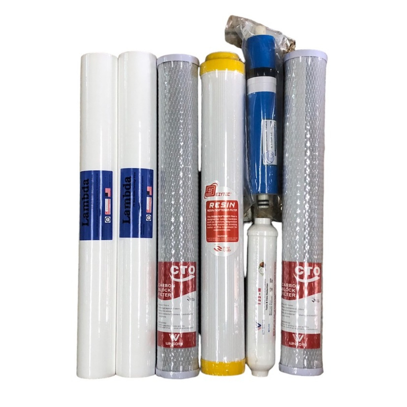 ชุดไส้กรองตู้น้ำ 7 ขั้นตอนระบบ RO 150gpd (PP20"5M 2 แท่ง+CTO20"+RS20"+RO150G+Post carbon10"+CTO20")