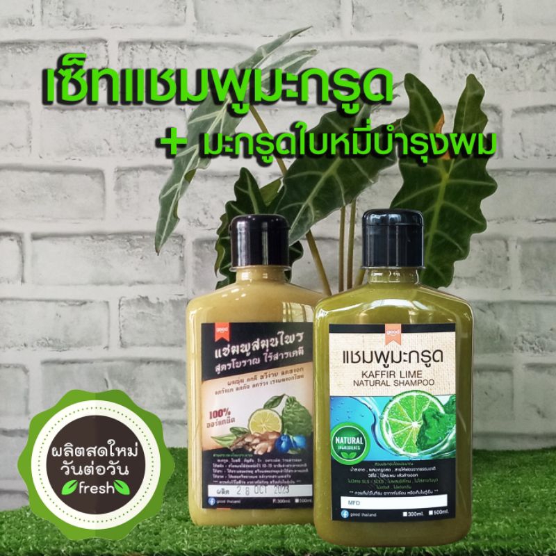 300ml เซ็ทแชมพูมะกรูด สูตรฟองจากธรรมชาติ+สมุนไพรบำรุงผม ORGANIC ส่วนผสมจากธรรมชาติ ปราศจากซิลิโคน