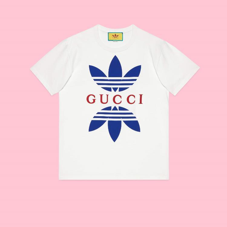 Gucci x Adidas เสื้อยืดคอกลม รุ่น Cotton Jersey T-Shirt White Code: 548334 XJEMJ 9280