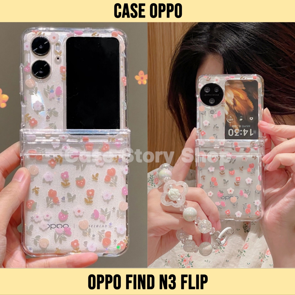 เคส OPPO Find N3 Flip ลายดอกไม้น่ารักๆ + สายคล้อง เคสพลาสติกใส