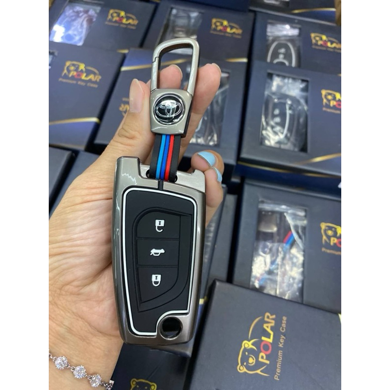 Key case TOYOTA เคสโลหะพร้อมพวงกุญแจ ตรงรุ่น Altis Revo Fortuner กุญแจพับ สีไทเทเนียม รหัสสินค้า TY-6
