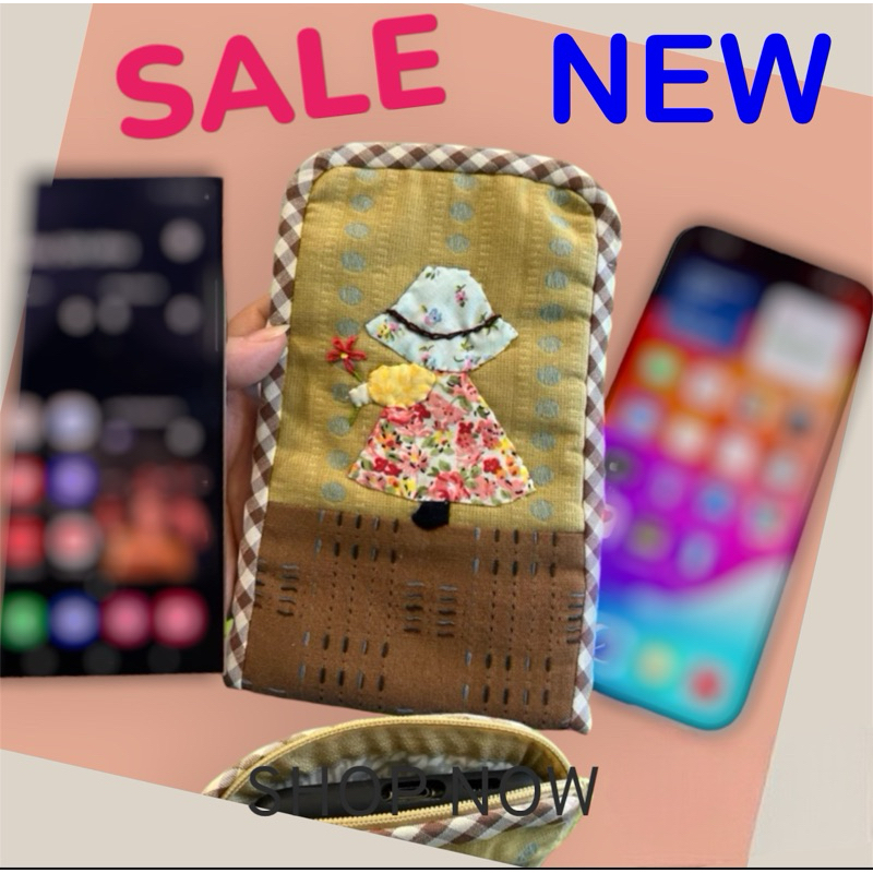 ซองมือถือ กระเป๋าผ้า Appliqué ใส่ธนบัตรหรือโทรศัพท์มือถือ iphone/samsung s 24 ultra ++ ขนาด 11x19cm