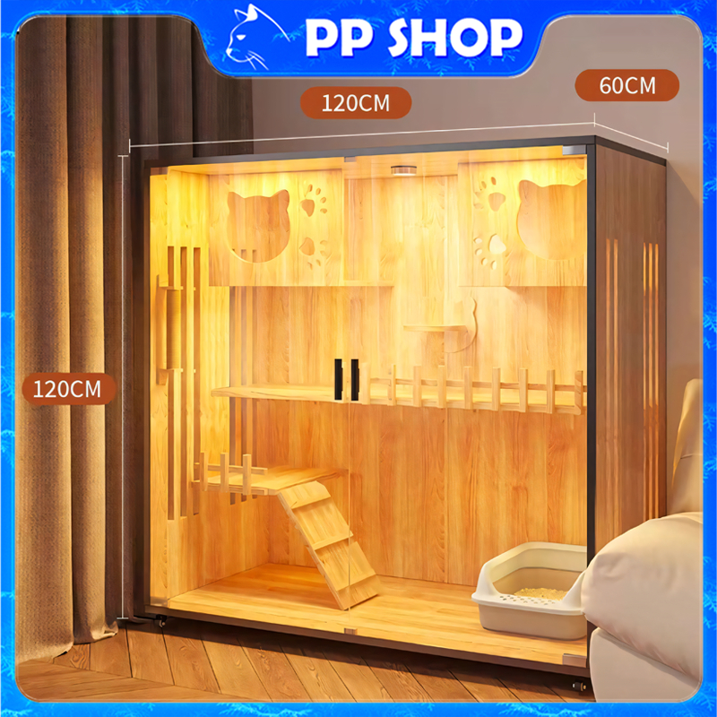 PP shop บ้านแมว วิลล่าแมวไม้ กรงสัตว์เลี้ยง อพาร์ตเมนท์แมวไม้ อพาร์ตเมนท์แมวไม้เนื้อแข็ง บ้านแมวตัวใหญ่ทำจากไม้เนื้อแข็ง