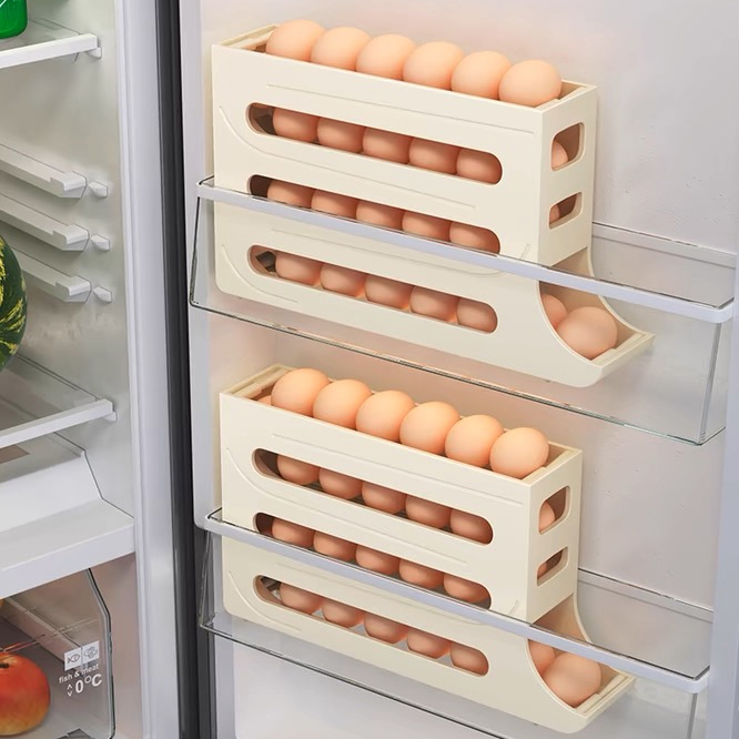 Heinoชั้นวางเก็บไข่ เครื่องจ่ายไข่25ฟอง ลูกกลิ้งไข่อัตโนมัติ ด้านข้างประตูตู้เย็น จัดระเบียบตู้เย็น