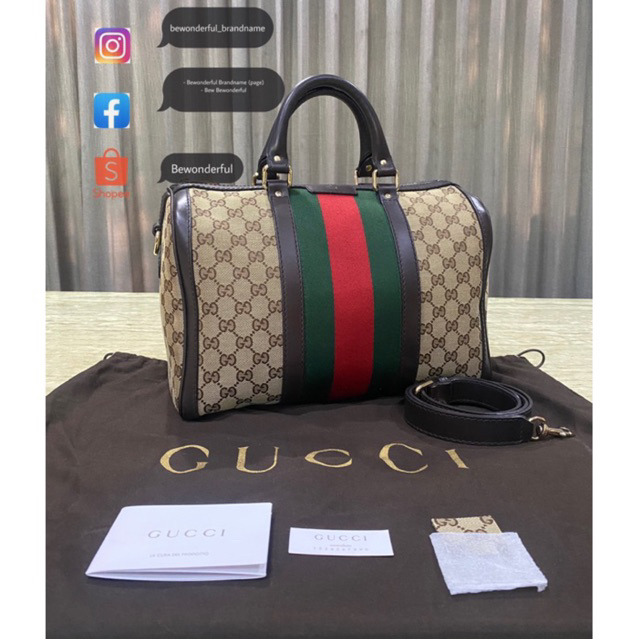 Gucci boston bag กุขชี่ ของแท้ ทรงหมอน กระเป๋าแบรนด์เนม มือสอง