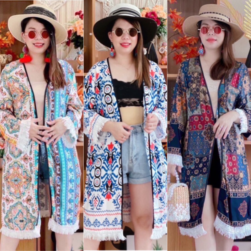 Mookrinstyle • เสื้อคลุมพิมพ์ลาย พร้อมส่ง เสื้อคลุมใส่ไปทะเล สไตล์โบฮีเมียน เนื้อนิ่ม สวมใส่สบาย