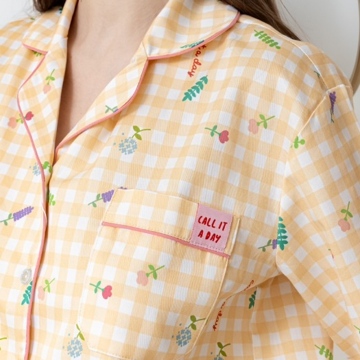 Yellow gingham winter set แขนยาว ขายาว ชุดนอนโนบรา Call รูปที่ 4